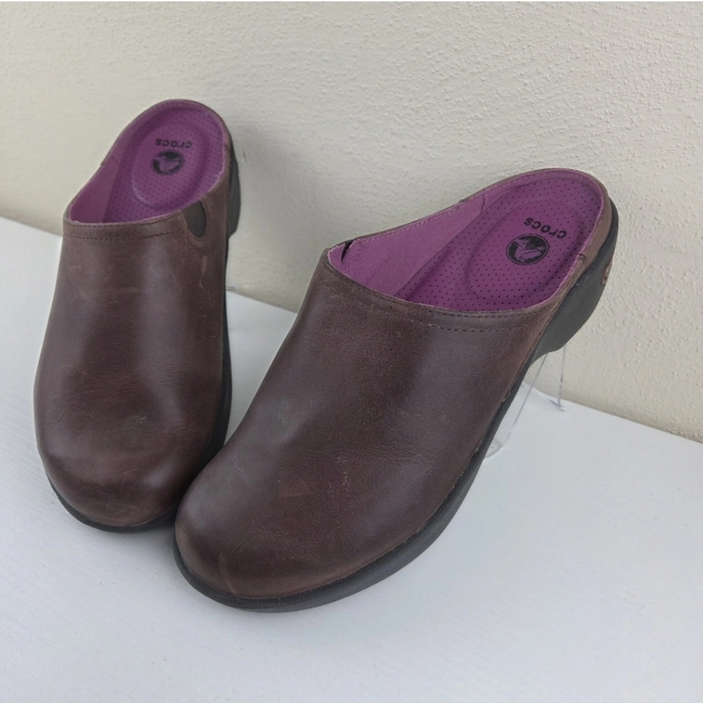 CROCS‎ COBBLER 2.0 WOMENS 9 US CINNAMON MAHOGONY BROWN LEATHER CLOG MULES 16052